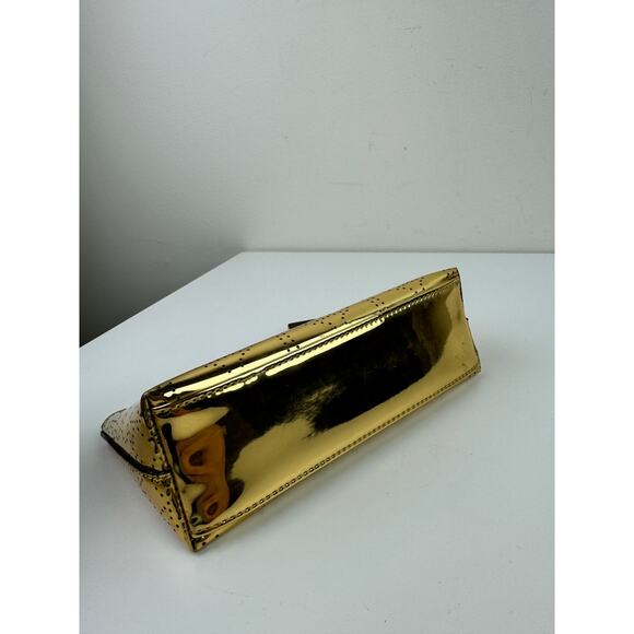 KATE SPADE Metro Gold Metallic Perforated Cosmetic Bag Shiny Heart Zip Pouch - Picture 5 of 7